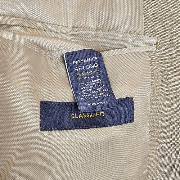 Stafford Men's Linen Cotton Blend Tan Long Blazer - Picture 5 of 5